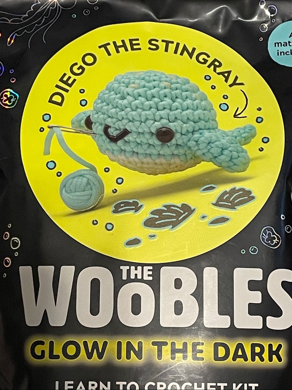 The Woobles Glow in the Dark Diego the Stingray Crochet Kit NEW - Picture 2 of 4